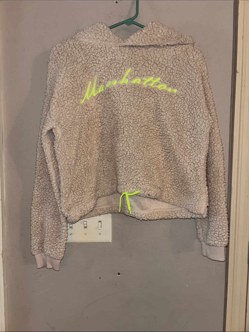 H&M Beige Sherpa Jacket with Neon Accent